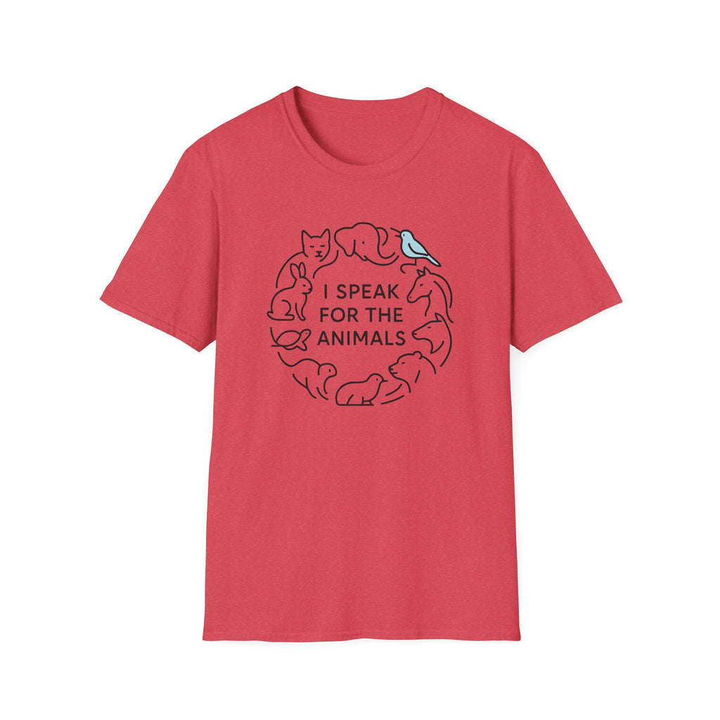 I Speak For The Animals T-Shirt — Animal Lover Tee with Cat, Dog & Bird Line Art