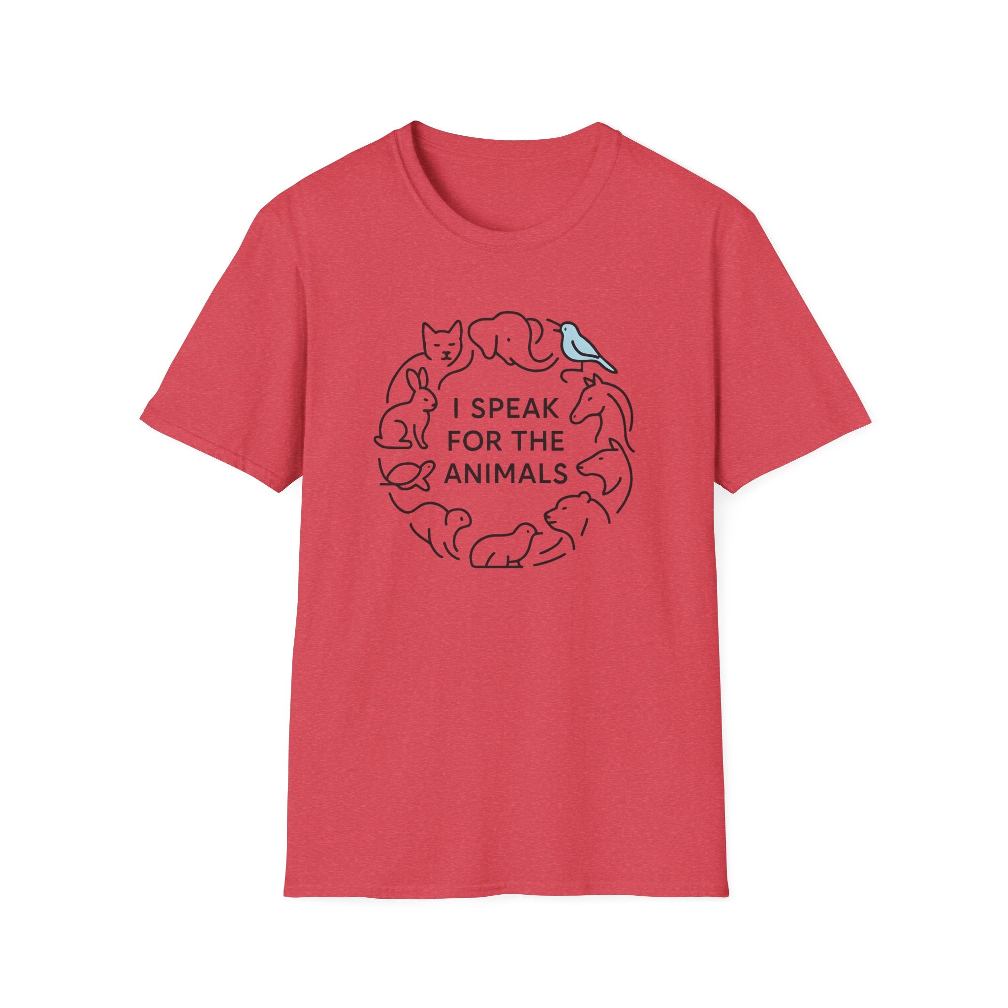 I Speak For The Animals T-Shirt — Animal Lover Tee with Cat, Dog & Bird Line Art