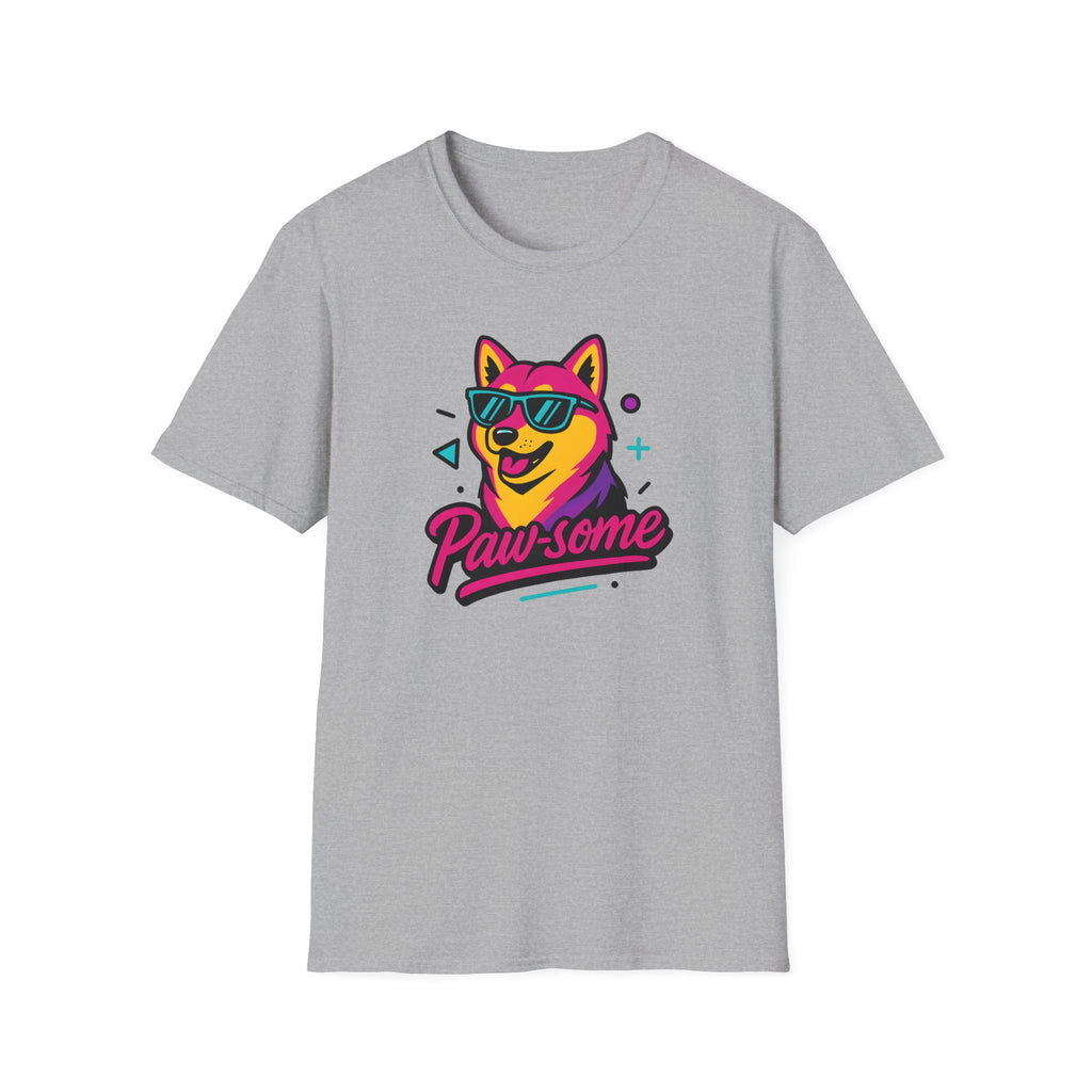 Pawsome Sunglasses Dog T-Shirt – Retro Neon Shiba Graphic Tee