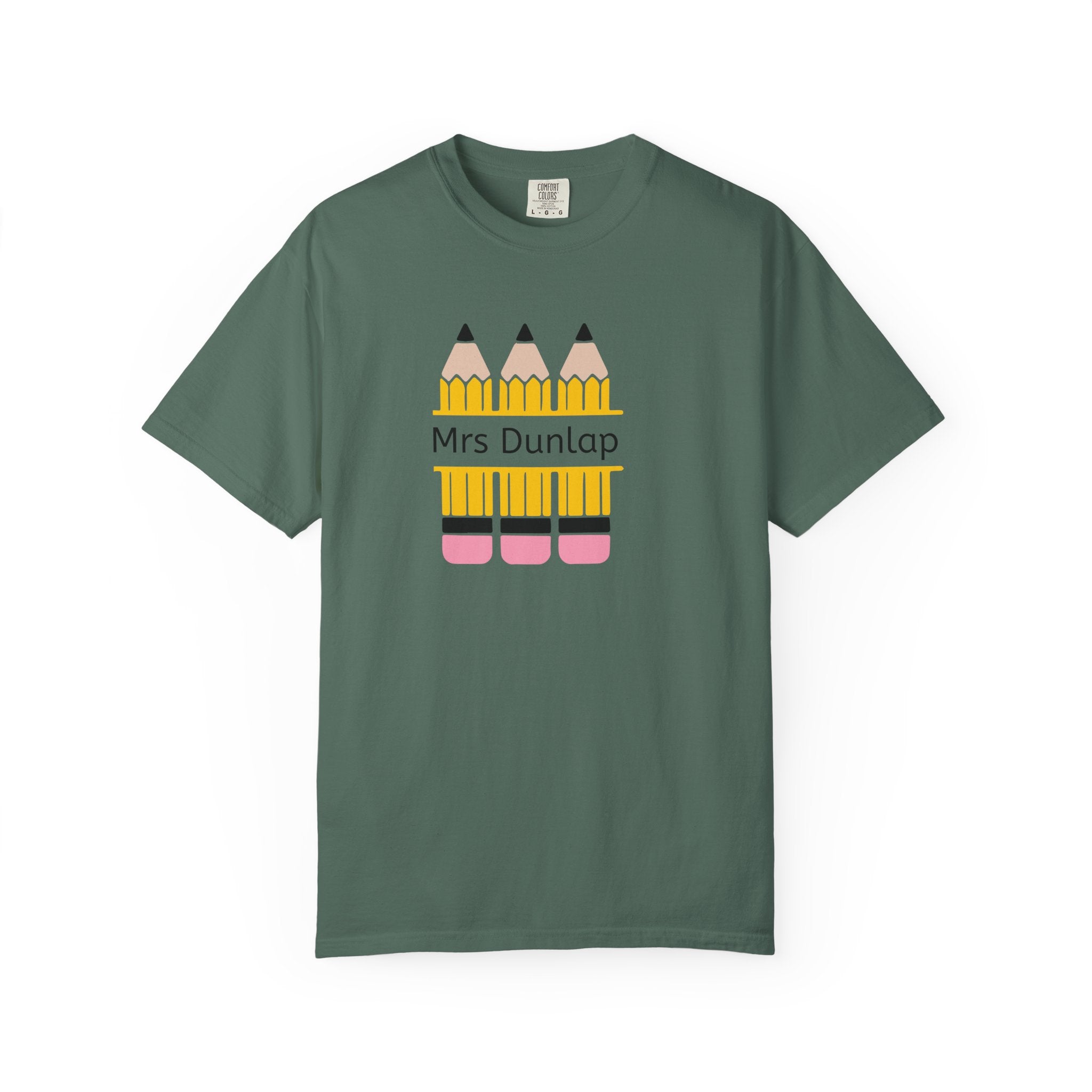 Personalized Teacher T-Shirt – 'Mrs Dunlap' Pencil Design