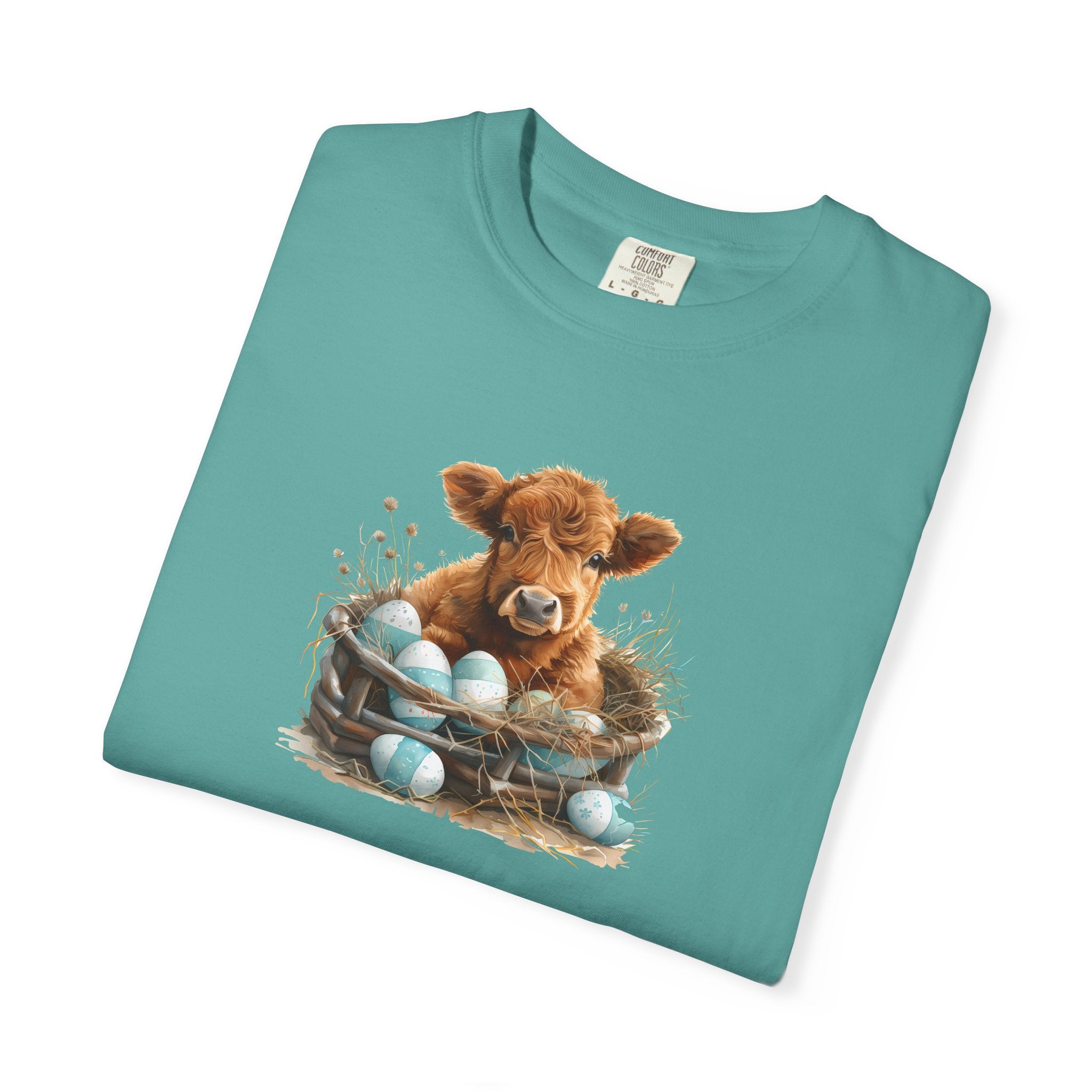 Easter Highland Cow Calf in Basket T-Shirt
