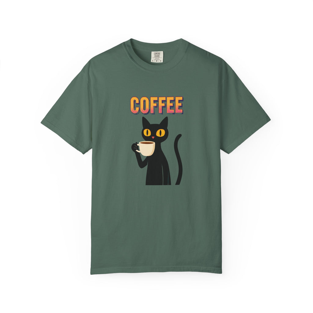 Coffee Cat T-Shirt — Cute Black Cat Holding Coffee Graphic Tee