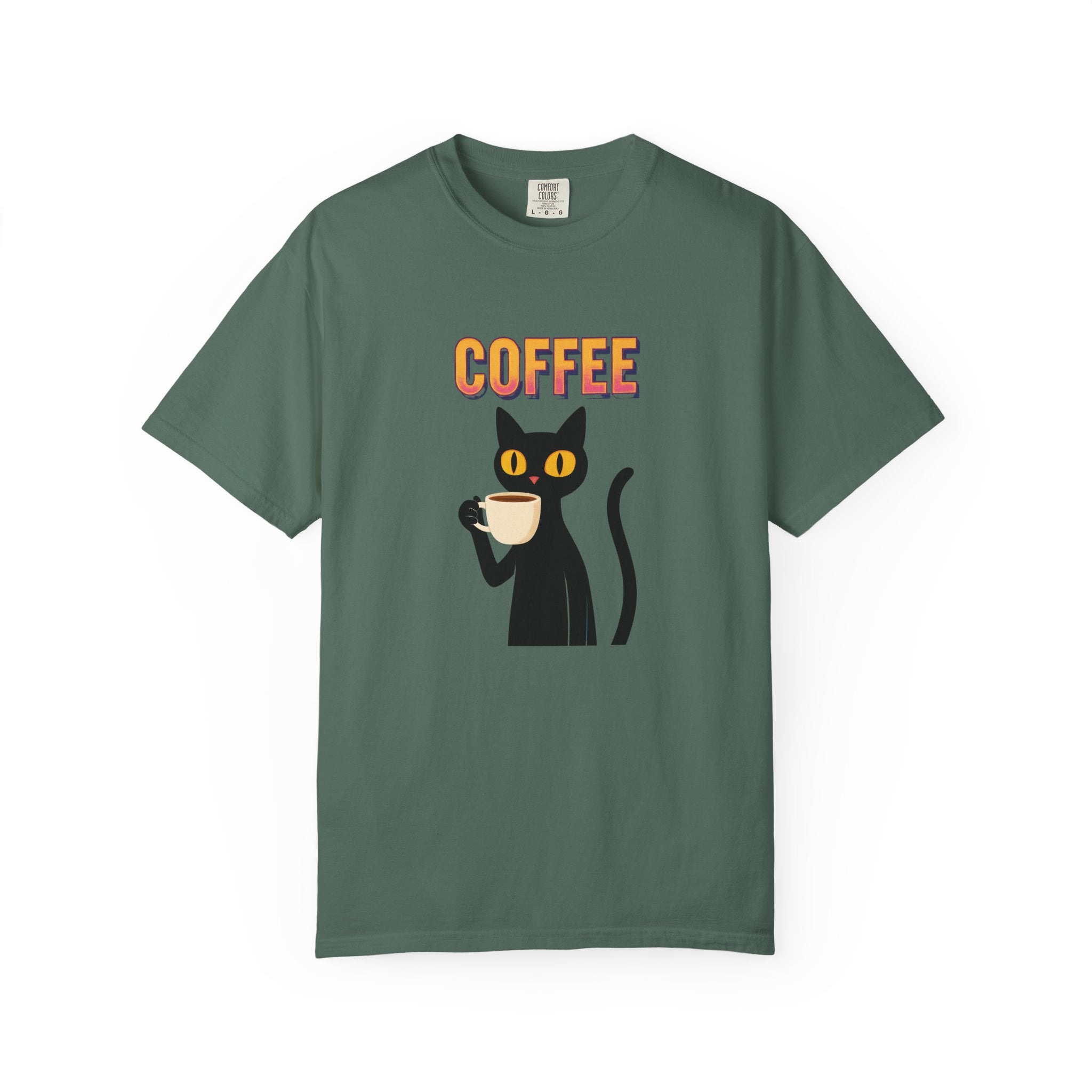 Coffee Cat T-Shirt — Cute Black Cat Holding Coffee Graphic Tee