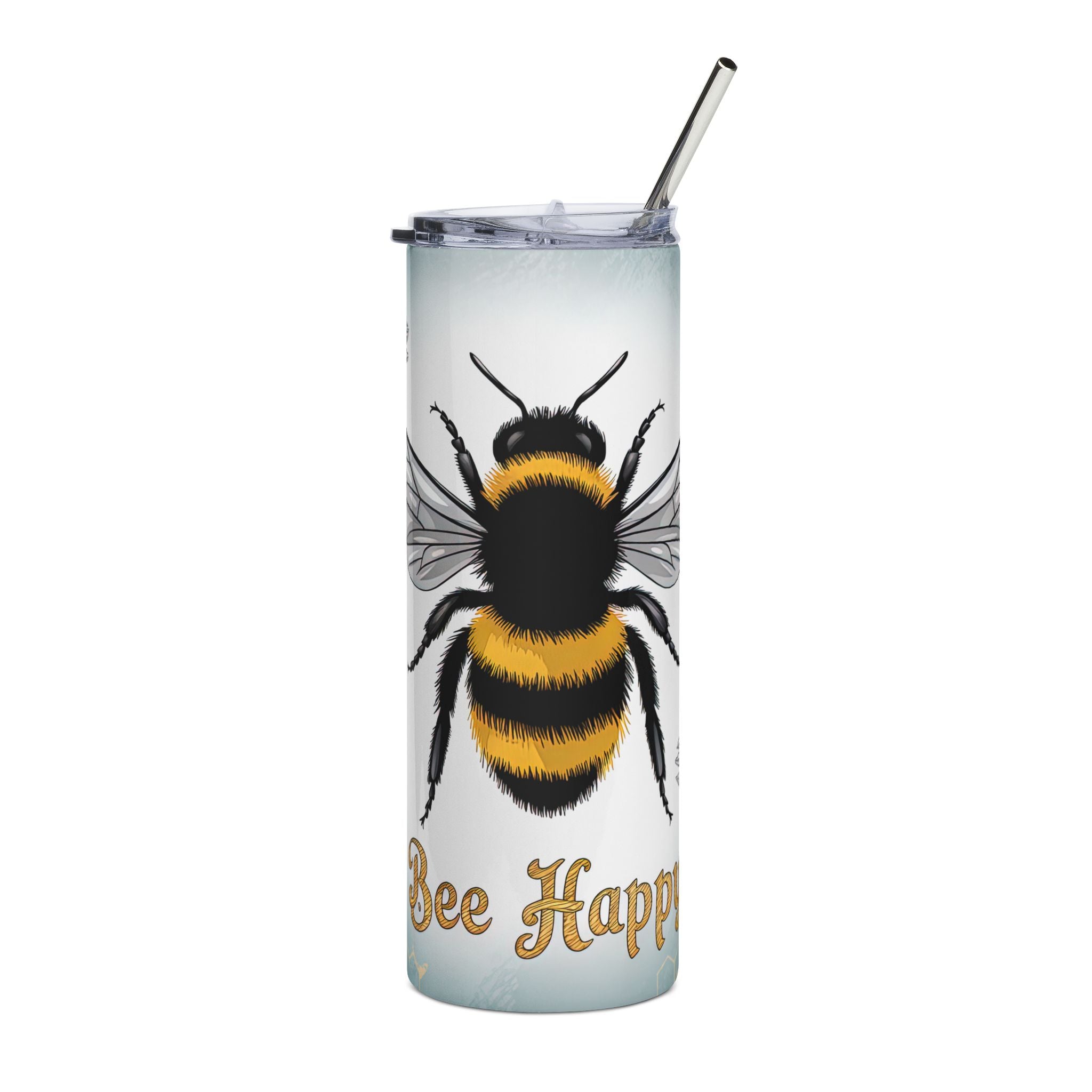 Bee Happy 20oz Stainless Steel Tumbler — Insulated Bumblebee Floral Travel Cup
