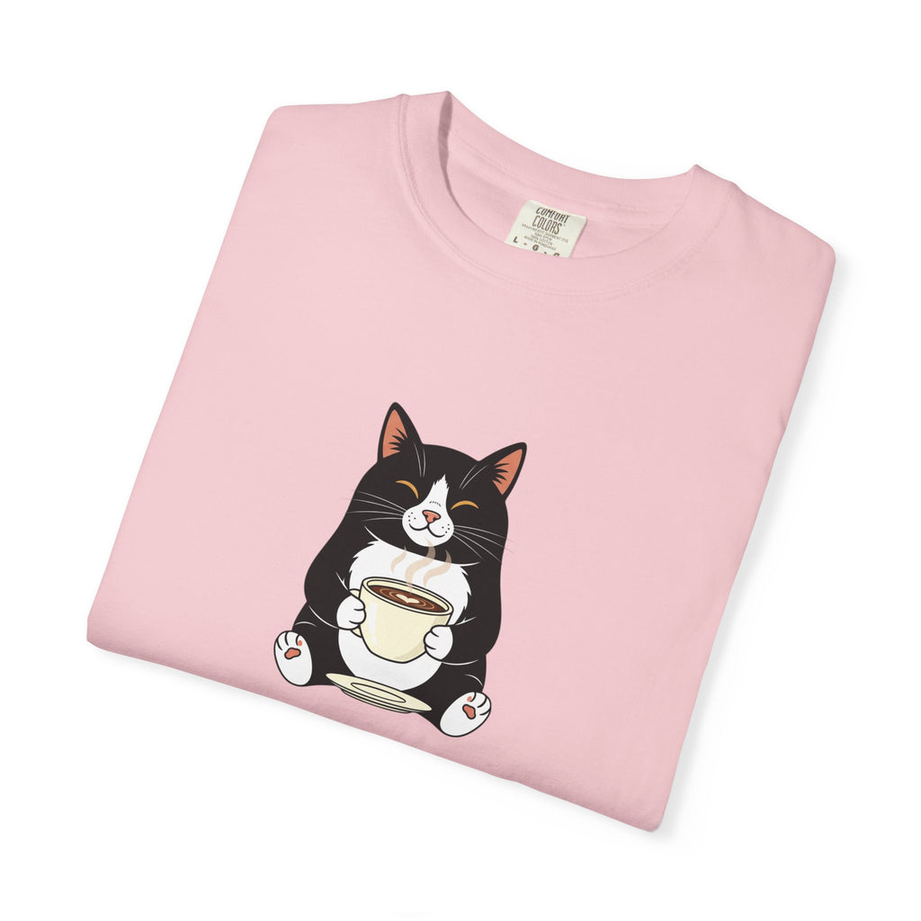 Tuxedo Cat Holding Coffee T-Shirt