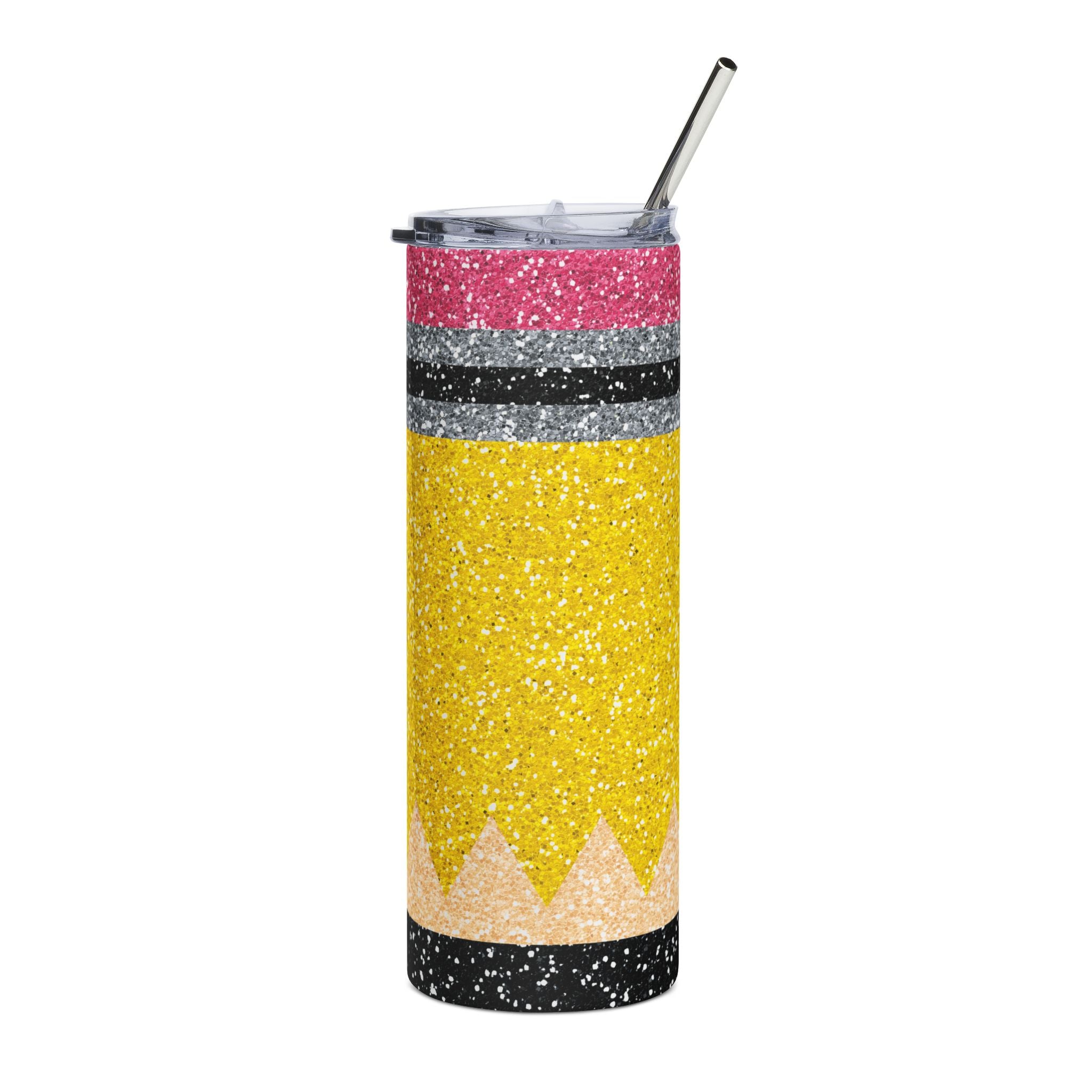 20oz Pencil Glitter Stainless Steel Tumbler Teacher Gift