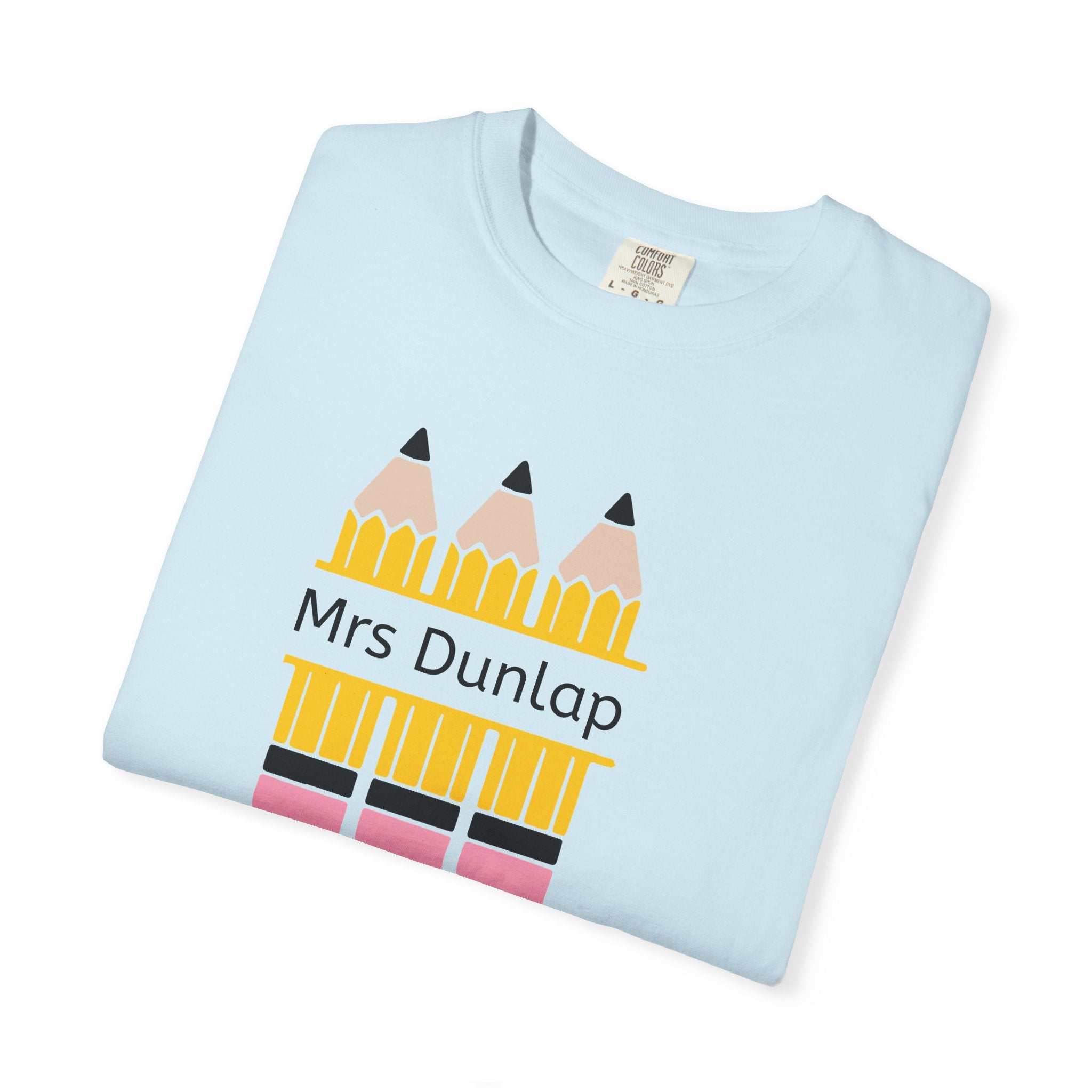 Personalized Teacher T-Shirt – 'Mrs Dunlap' Pencil Design