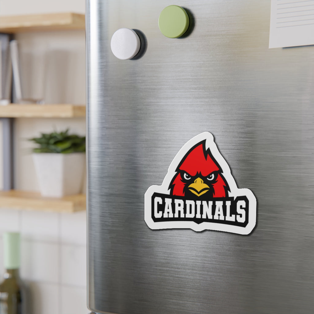 Cardinals Mascot Die-Cut Magnet — School Team Logo Refrigerator Sticker