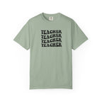 Teacher Repeat Graphic T-Shirt — Retro Stacked "Teacher" Tee