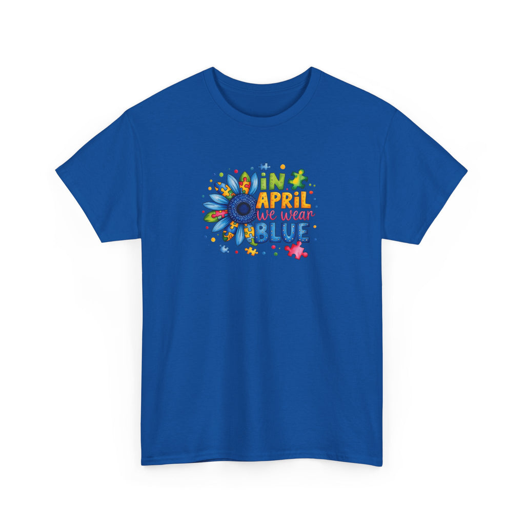 "In April We Wear Blue" Autism Awareness Floral Tee