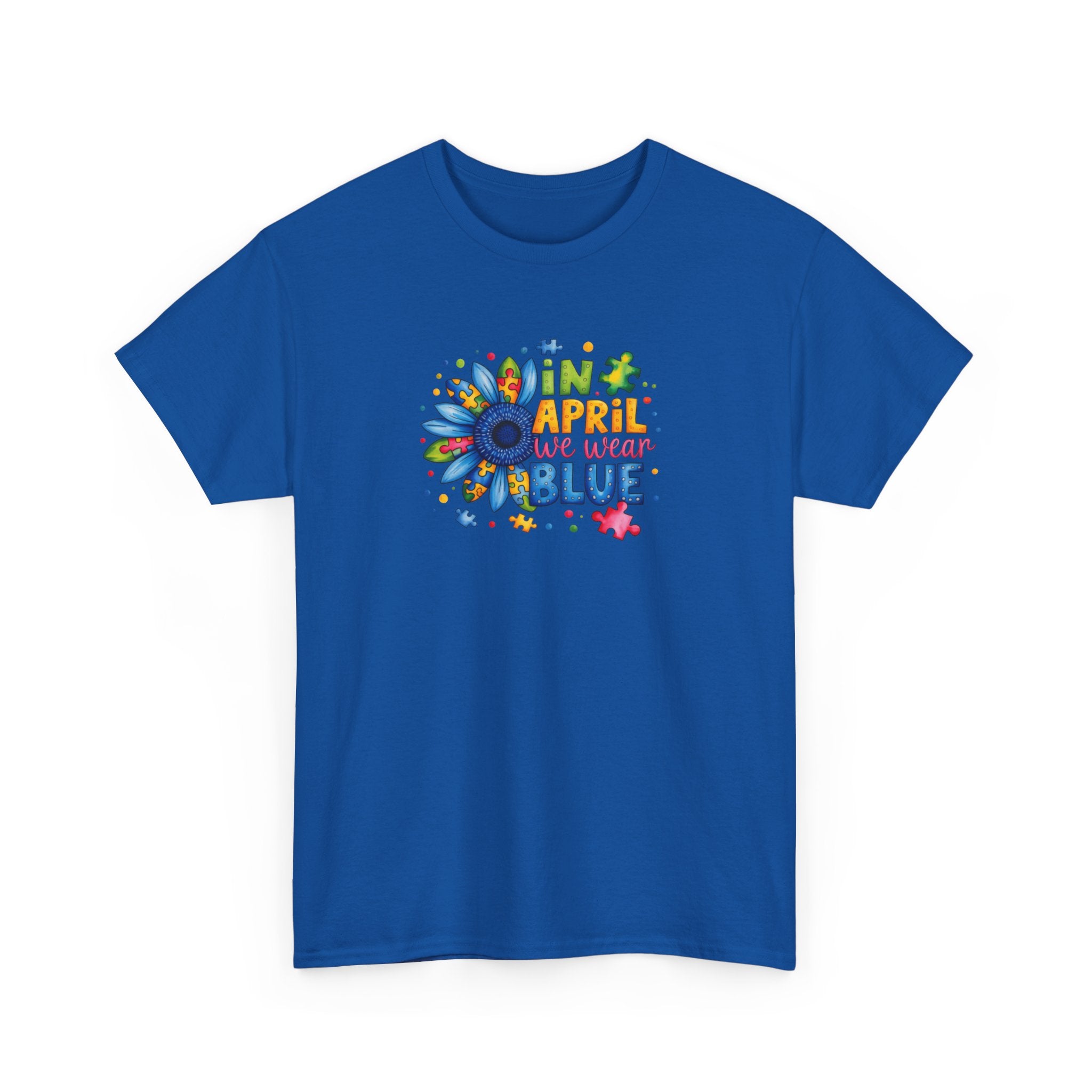 "In April We Wear Blue" Autism Awareness Floral Tee
