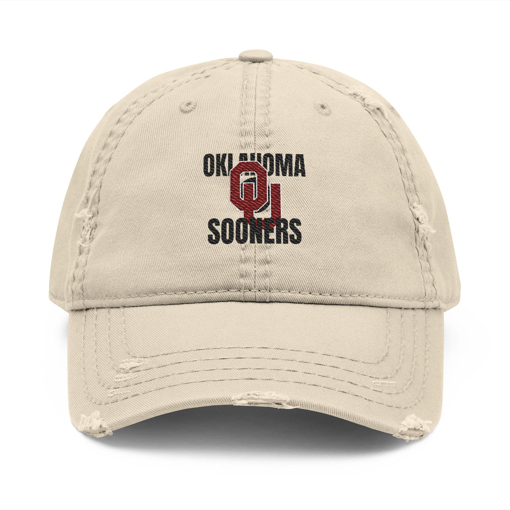 Distressed Embroidered OU Sooners Dad Hat — Vintage Oklahoma Baseball Cap
