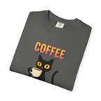 Coffee Cat T-Shirt — Cute Black Cat Holding Coffee Graphic Tee