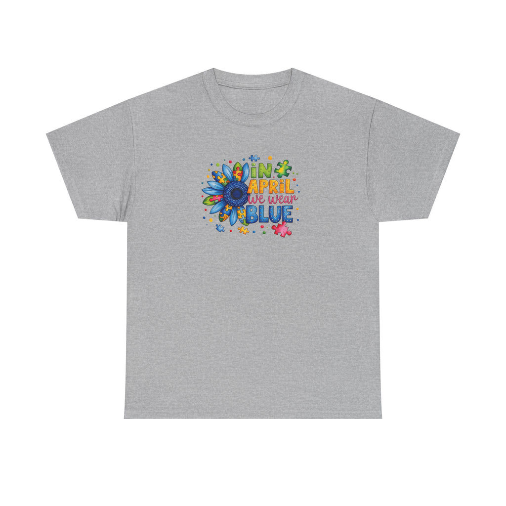 "In April We Wear Blue" Autism Awareness Floral Tee