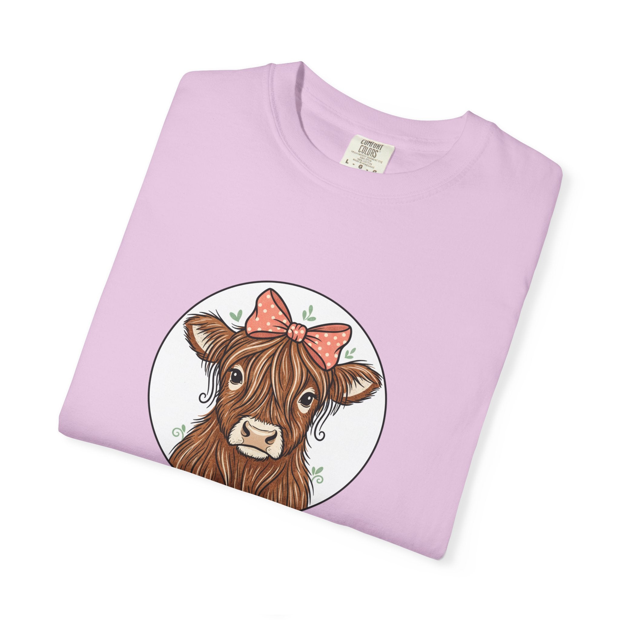 Highland Cow Tee — Cute Cow with Pink Bow Graphic T-Shirt