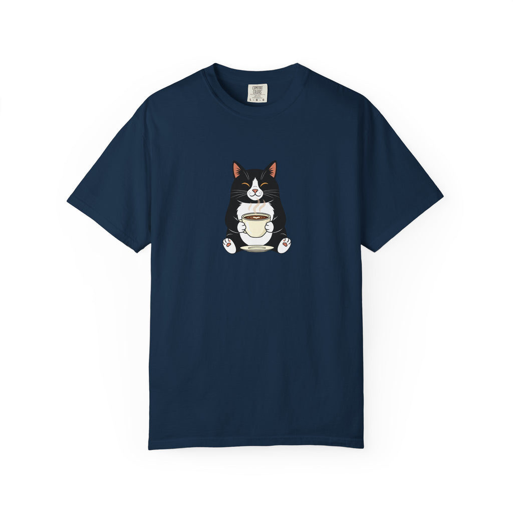 Tuxedo Cat Holding Coffee T-Shirt