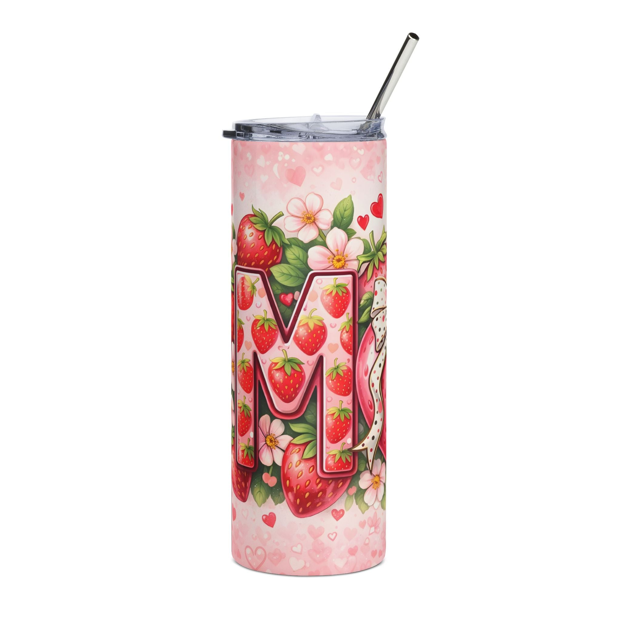 20oz Strawberry Mom Stainless Steel Tumbler – Floral Heart Design