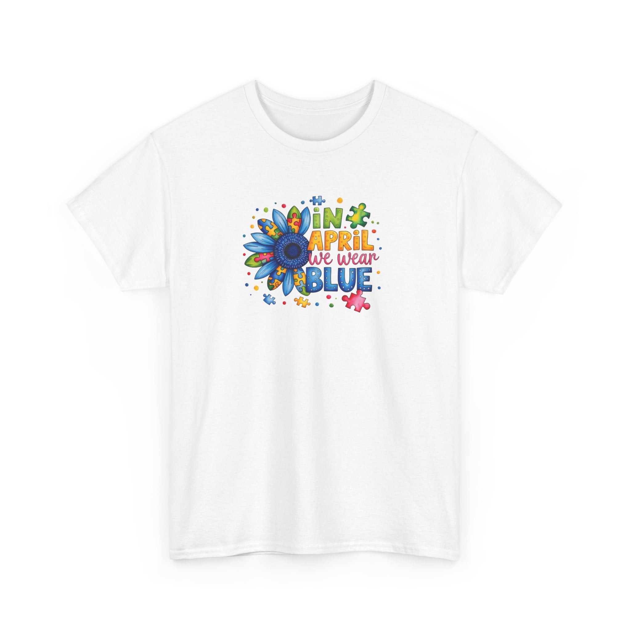 "In April We Wear Blue" Autism Awareness Floral Tee