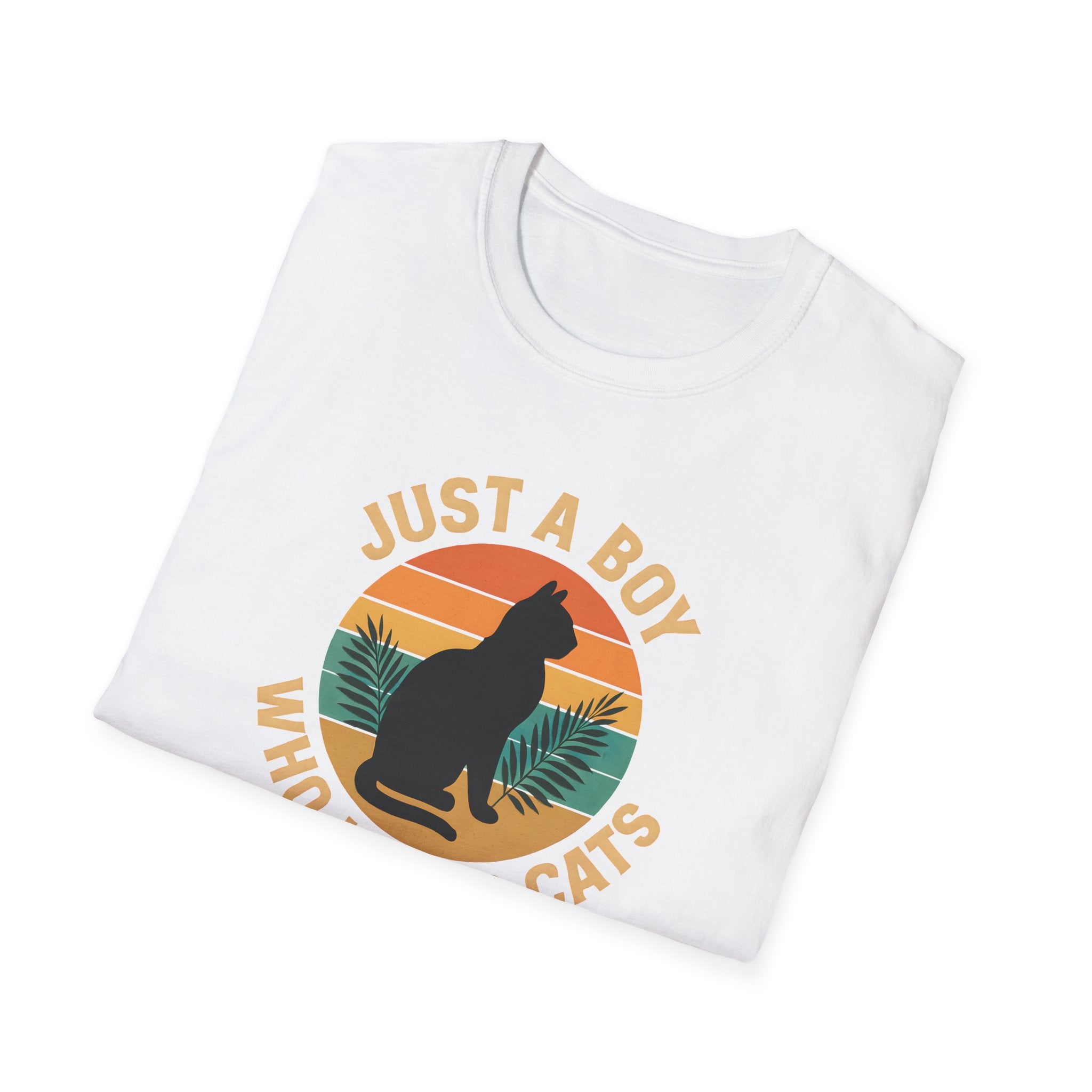 Cat Lover T‑Shirt — "Just a Boy Who Loves Cats" Vintage Sunset Tee