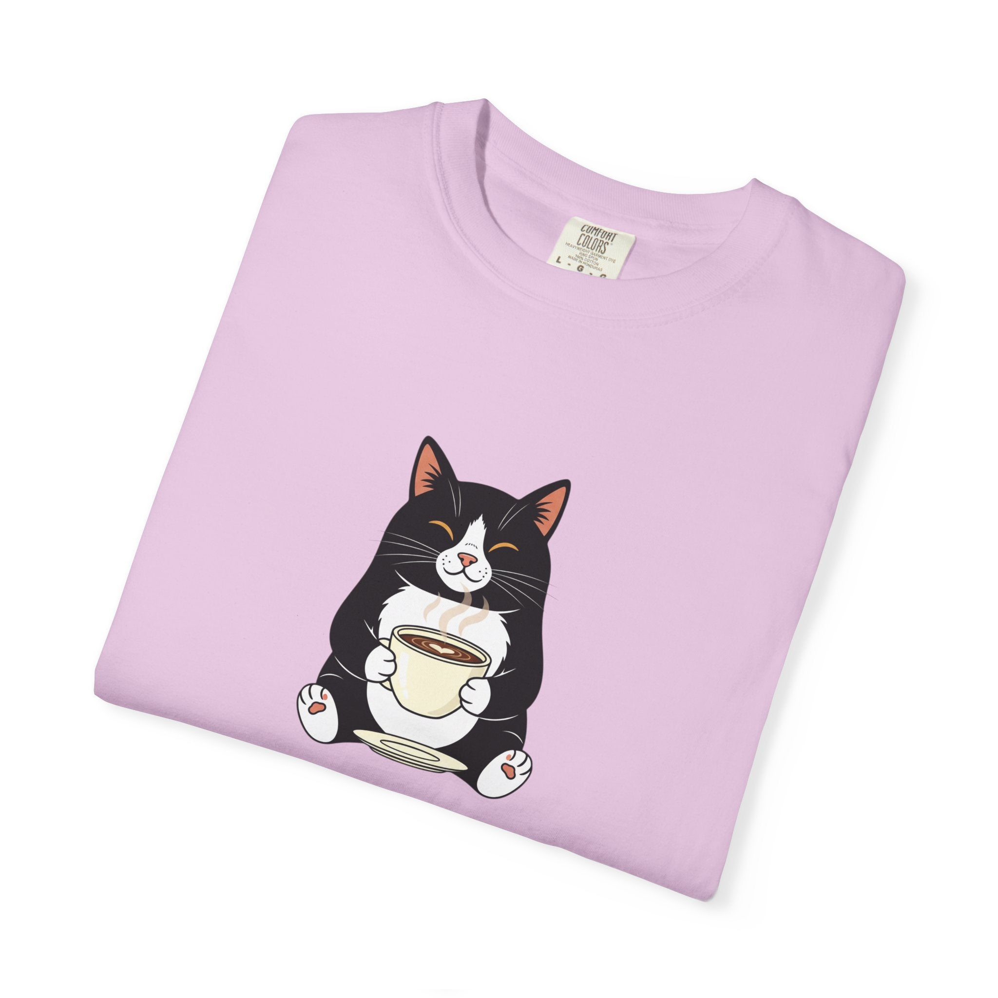 Tuxedo Cat Holding Coffee T-Shirt