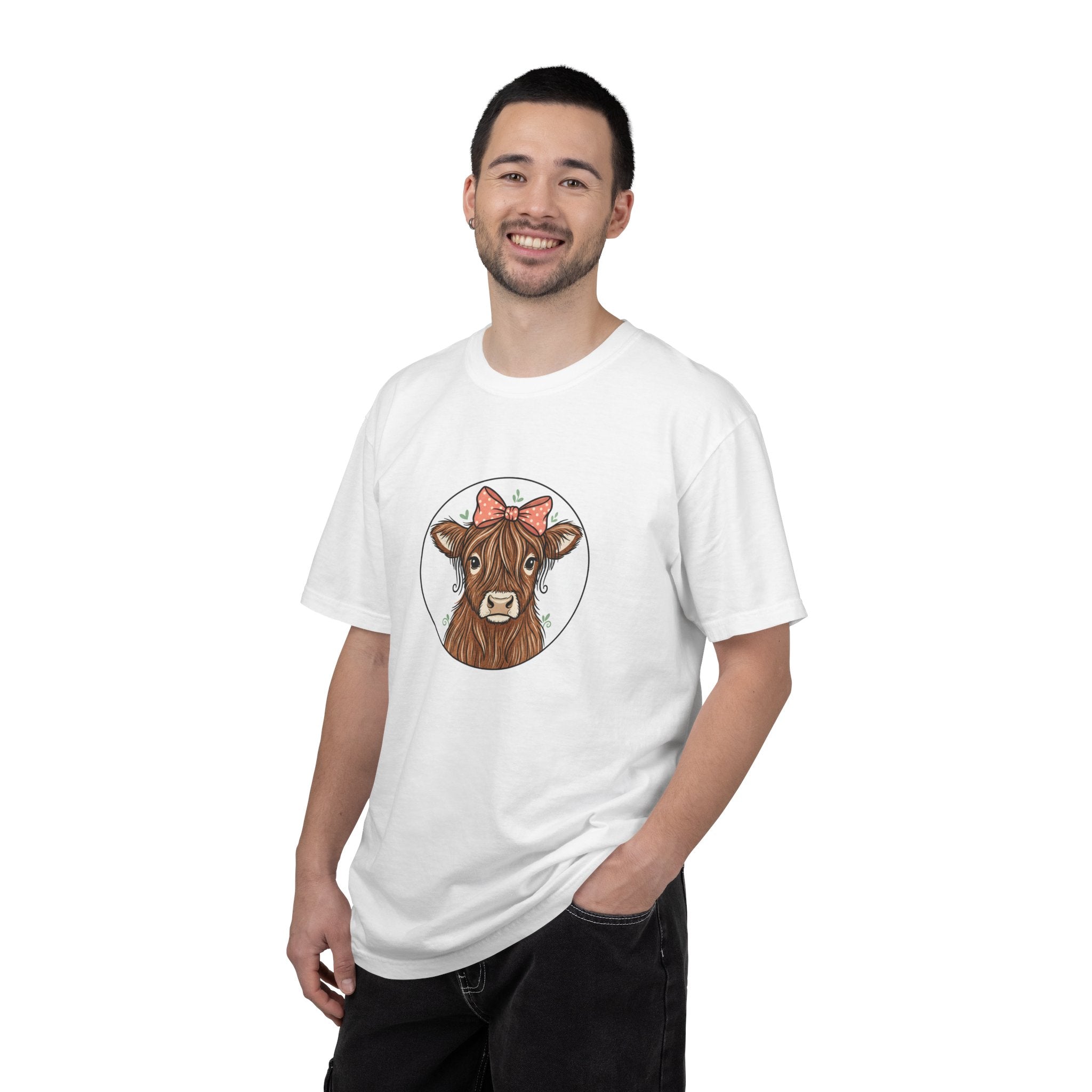 Highland Cow Tee — Cute Cow with Pink Bow Graphic T-Shirt