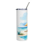 Beach Scene 20oz Stainless Steel Tumbler — Palm Trees & Umbrella Travel Mug