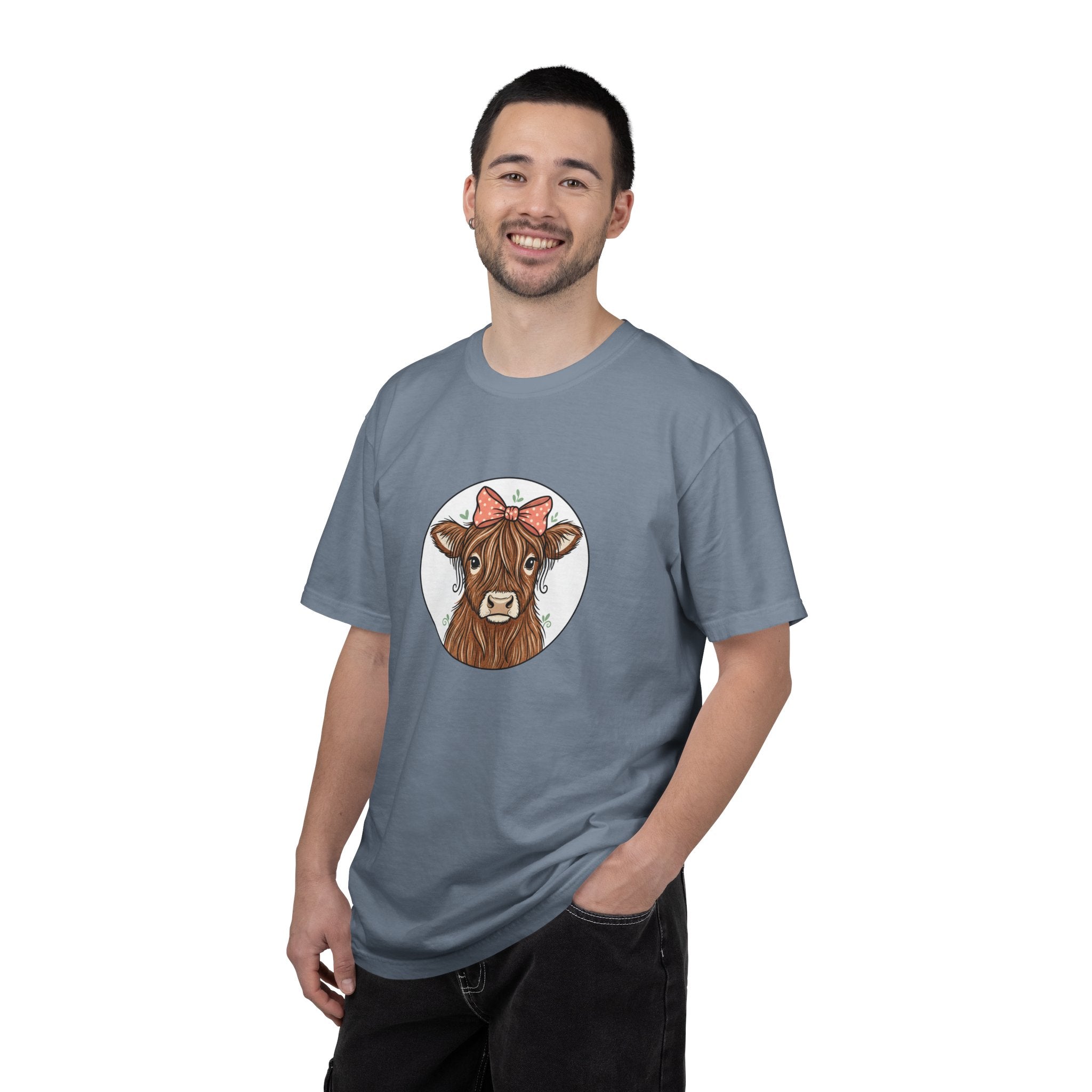 Highland Cow Tee — Cute Cow with Pink Bow Graphic T-Shirt