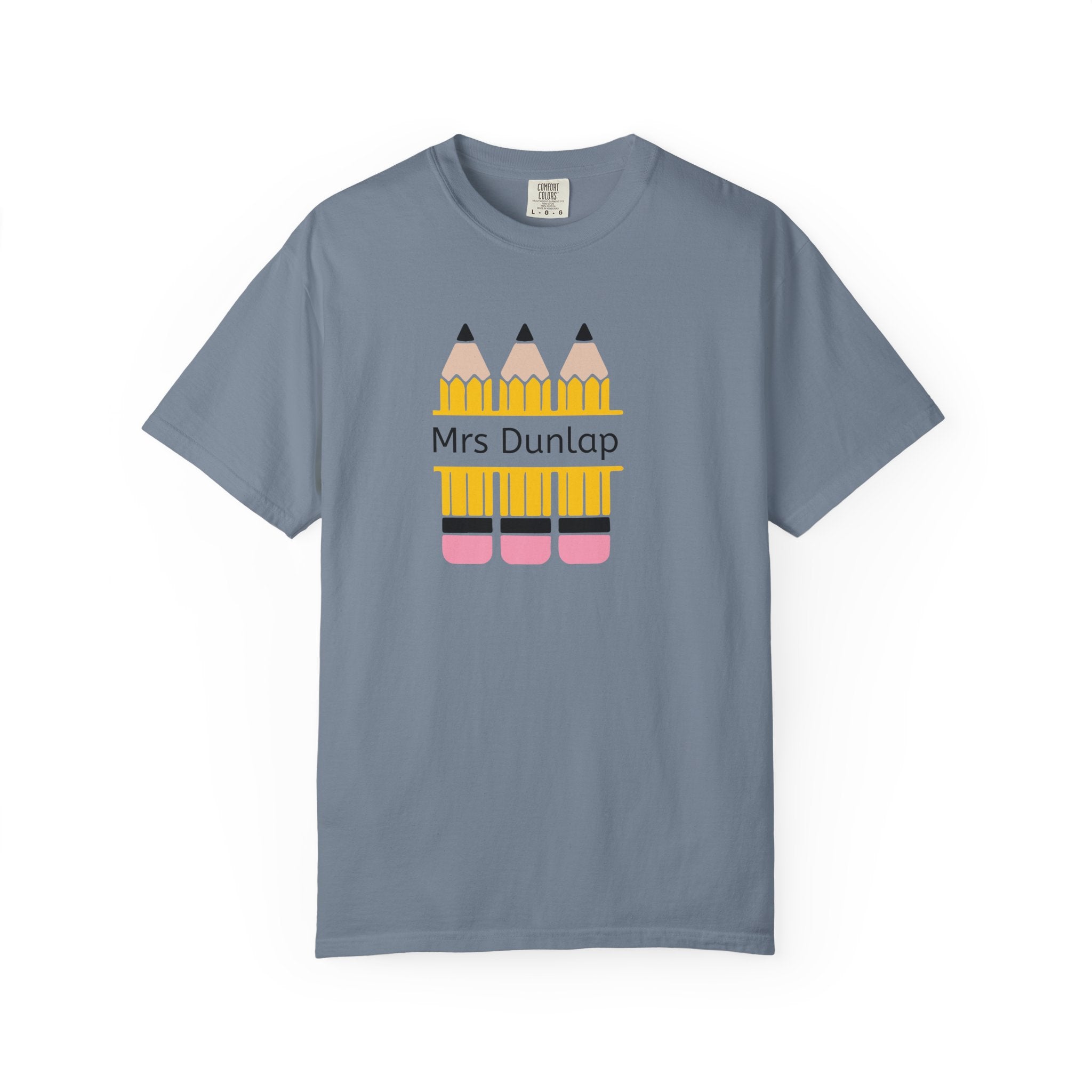 Personalized Teacher T-Shirt – 'Mrs Dunlap' Pencil Design