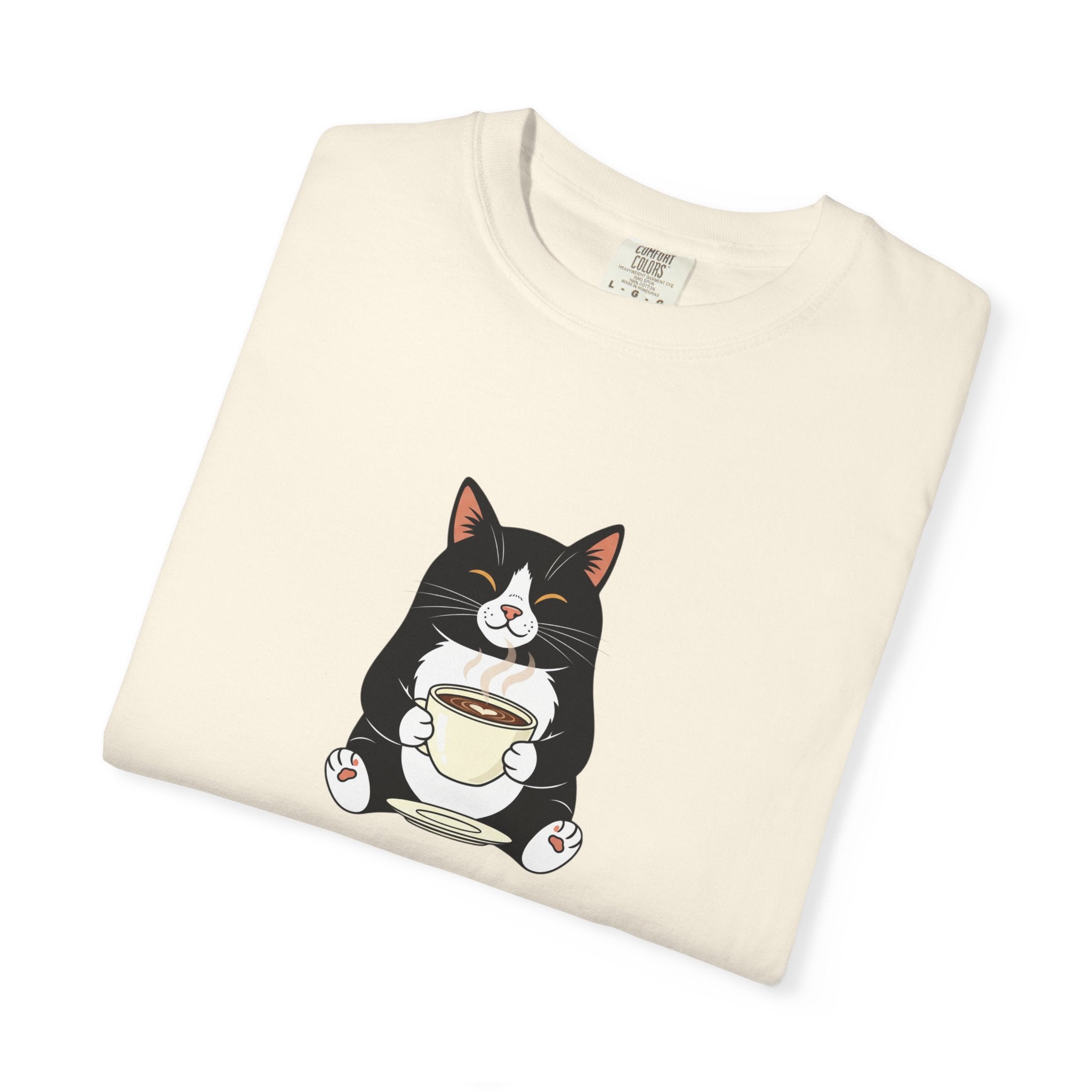 Tuxedo Cat Holding Coffee T-Shirt