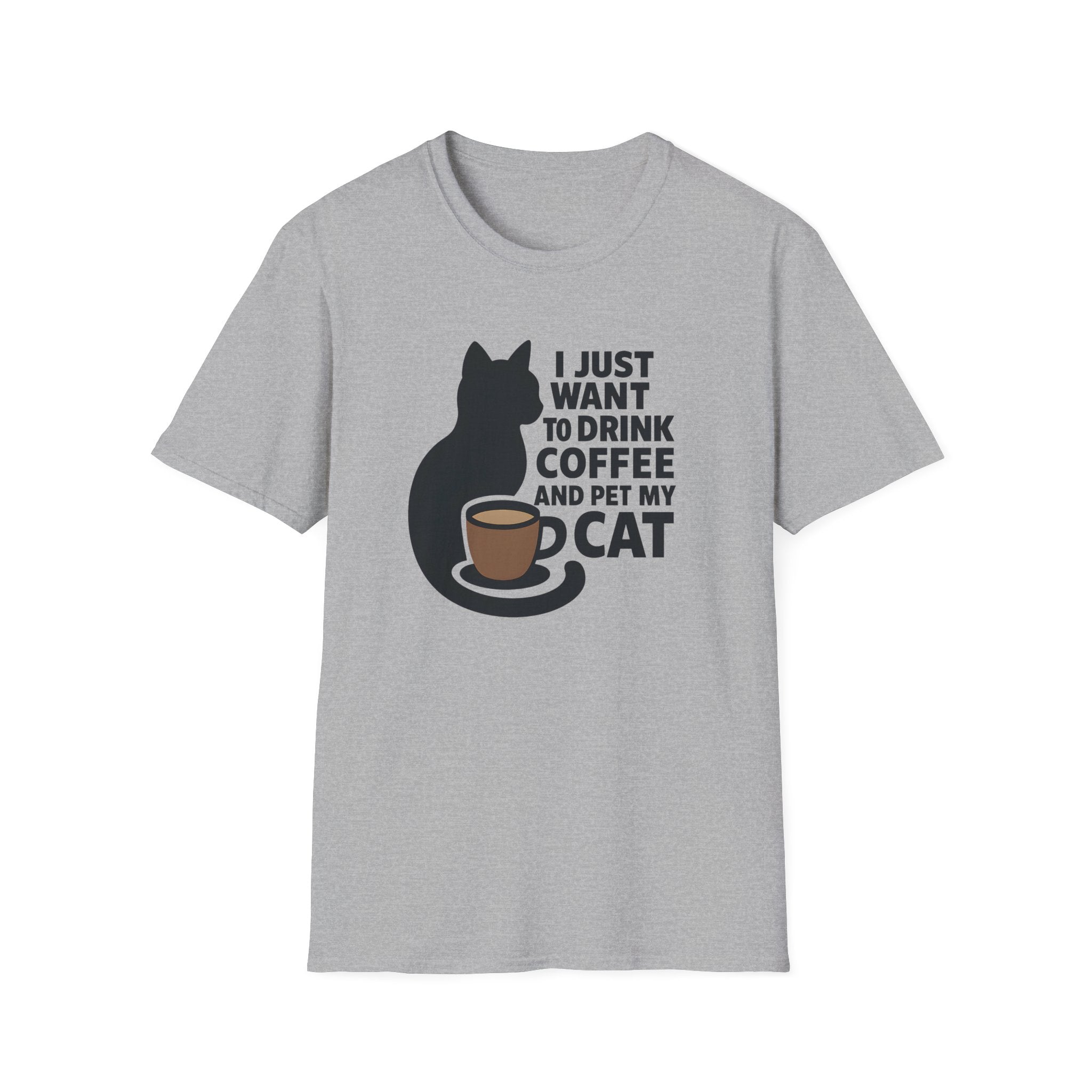 Cat & Coffee T-Shirt — "I Just Want to Drink Coffee and Pet My Cat" Graphic Tee