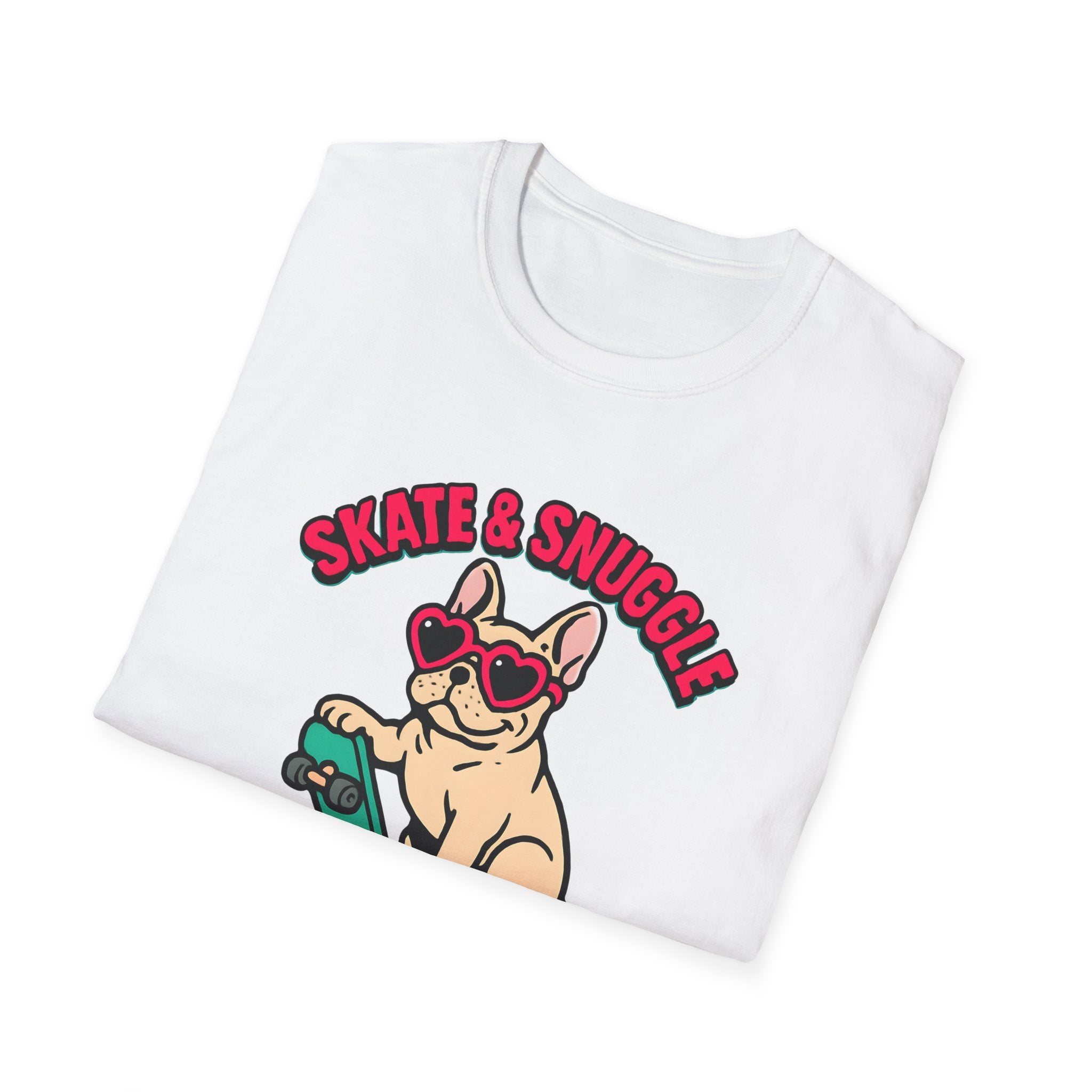 Skate & Snuggle French Bulldog T-Shirt — Cute Skateboard Dog Graphic Tee