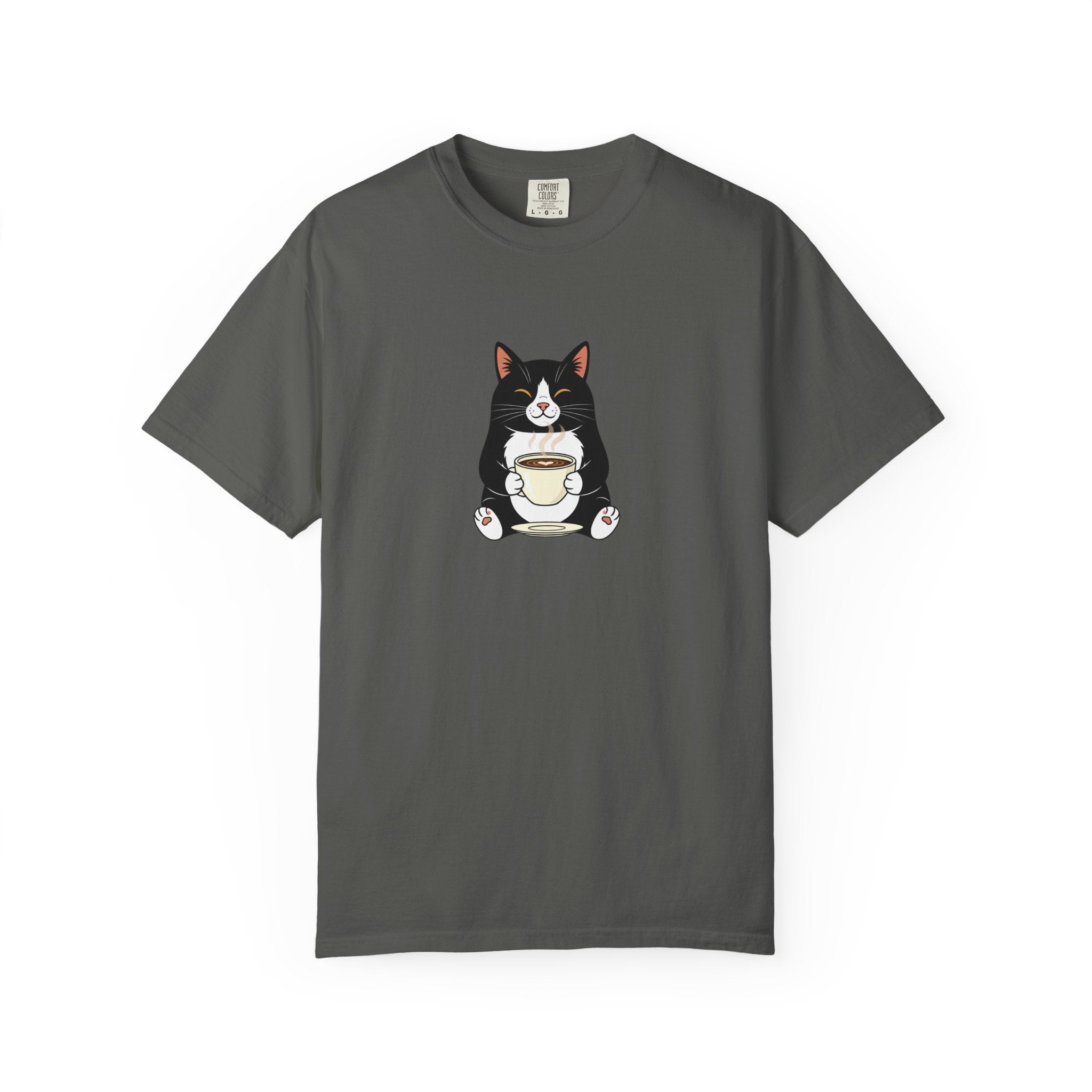 Tuxedo Cat Holding Coffee T-Shirt