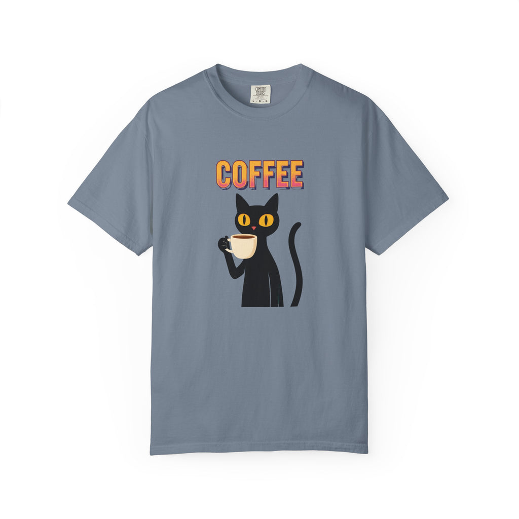 Coffee Cat T-Shirt — Cute Black Cat Holding Coffee Graphic Tee