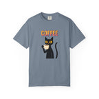 Coffee Cat T-Shirt — Cute Black Cat Holding Coffee Graphic Tee