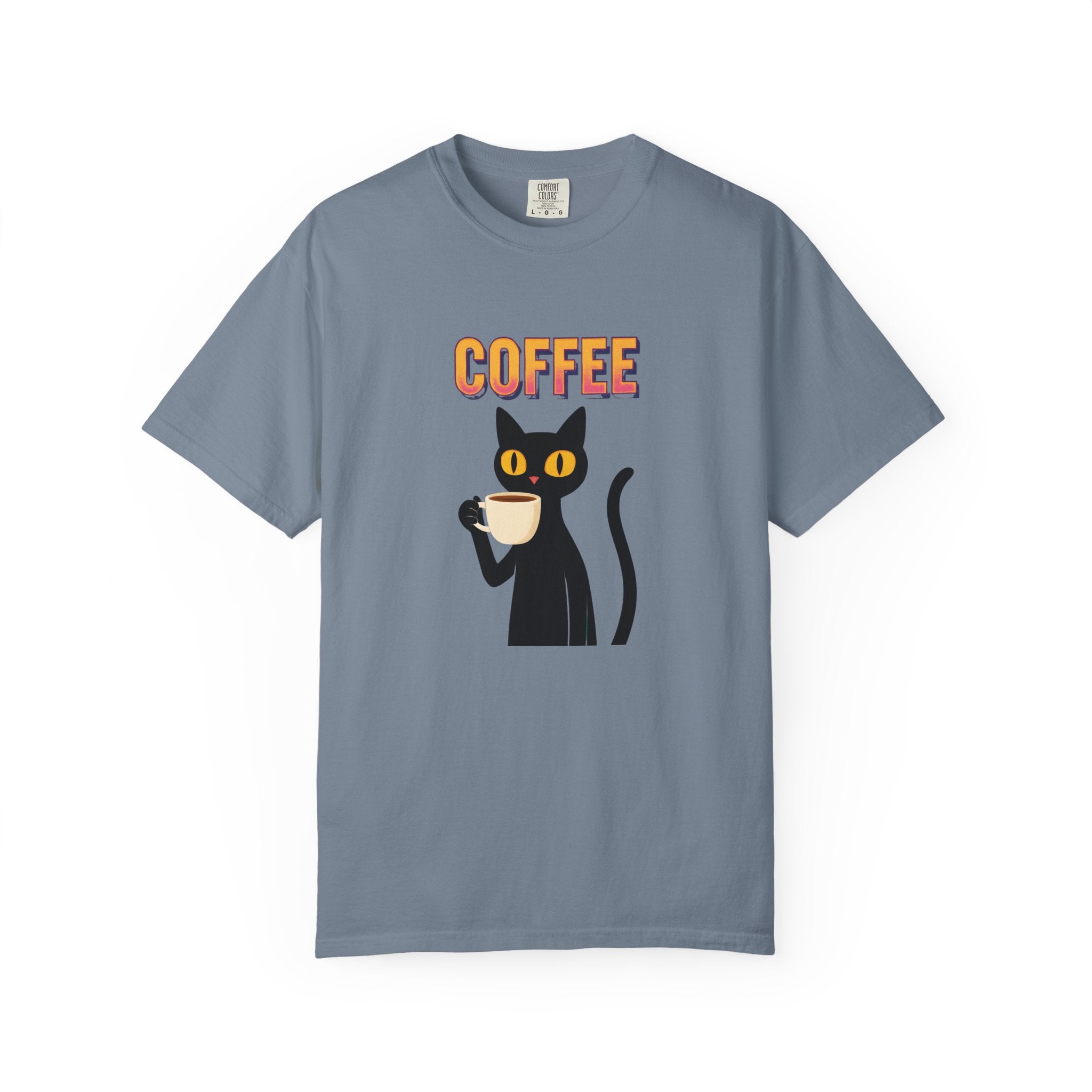 Coffee Cat T-Shirt — Cute Black Cat Holding Coffee Graphic Tee