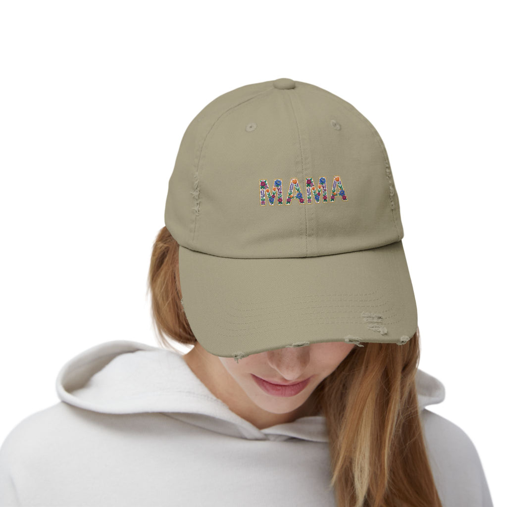 MAMA Distressed Baseball Cap — Floral Patch Mom Hat