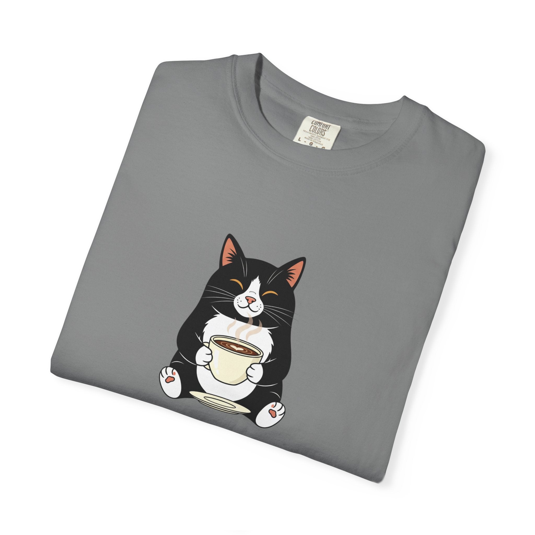Tuxedo Cat Holding Coffee T-Shirt