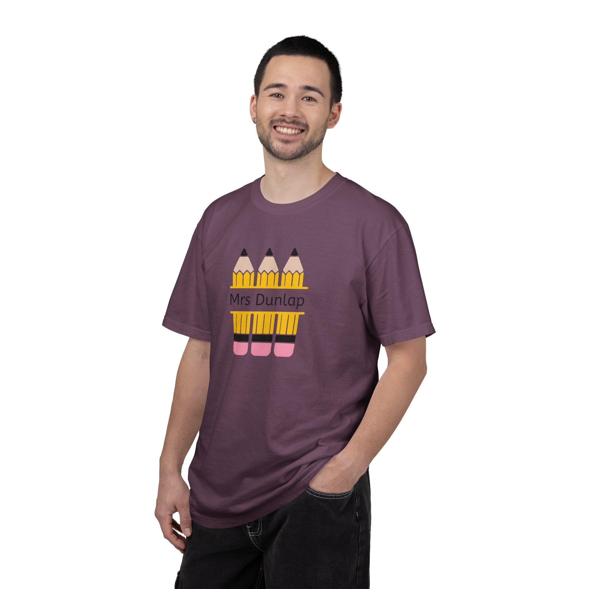Personalized Teacher T-Shirt – 'Mrs Dunlap' Pencil Design