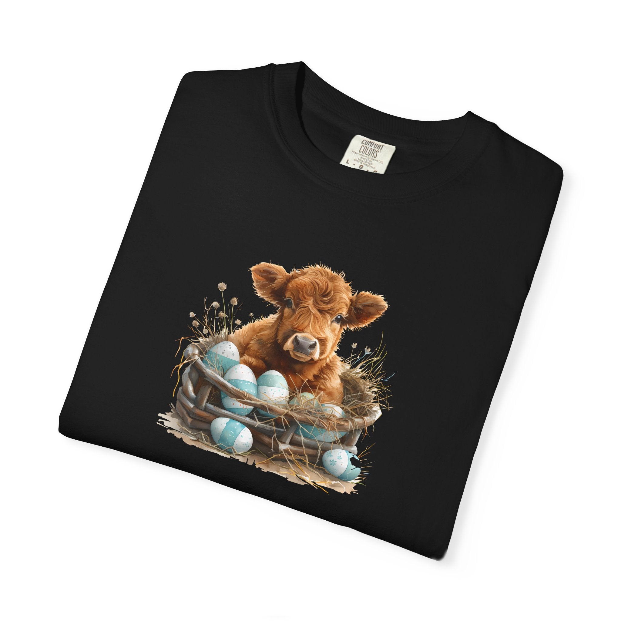 Easter Highland Cow Calf in Basket T-Shirt