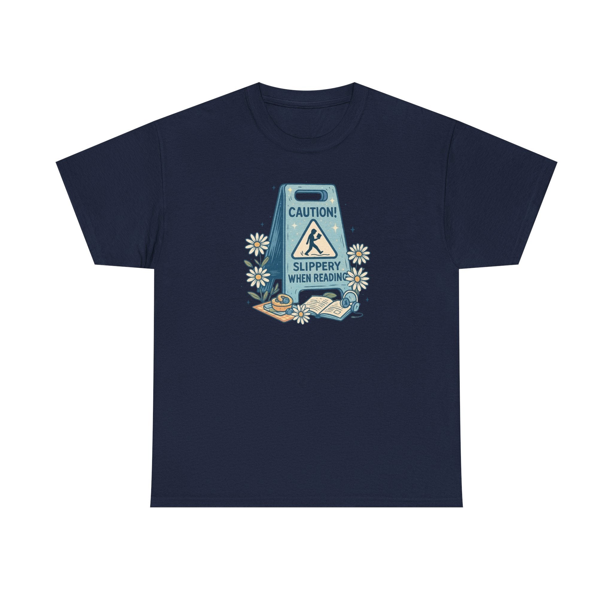 Caution: Slippery When Reading Graphic Tee — Book Lover T‑Shirt