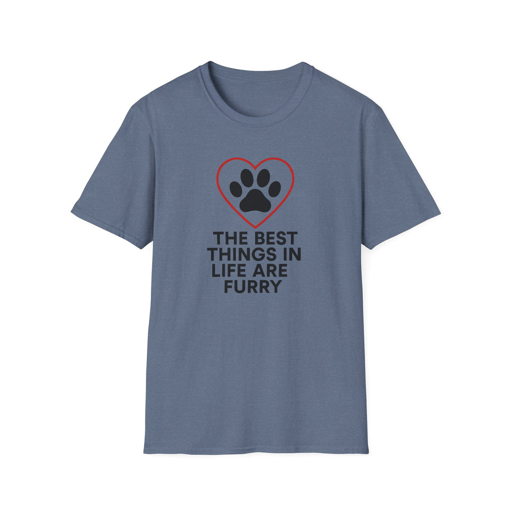 Dog Lover T-Shirt — “The Best Things in Life Are Furry” Paw Heart Tee