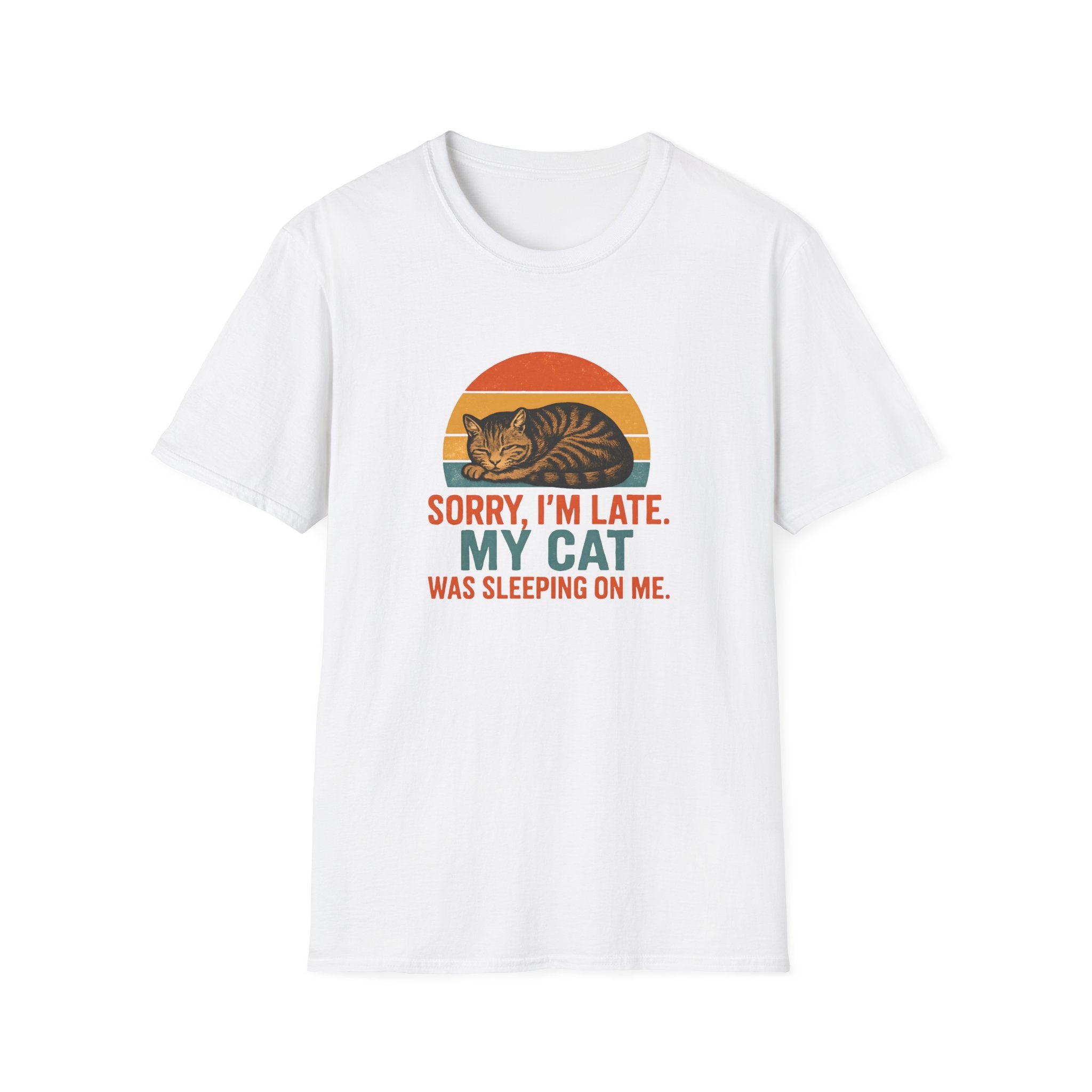 Cat Lover T-Shirt - "Sorry I'm Late, My Cat Was Sleeping On Me" Vintage Retro Tee