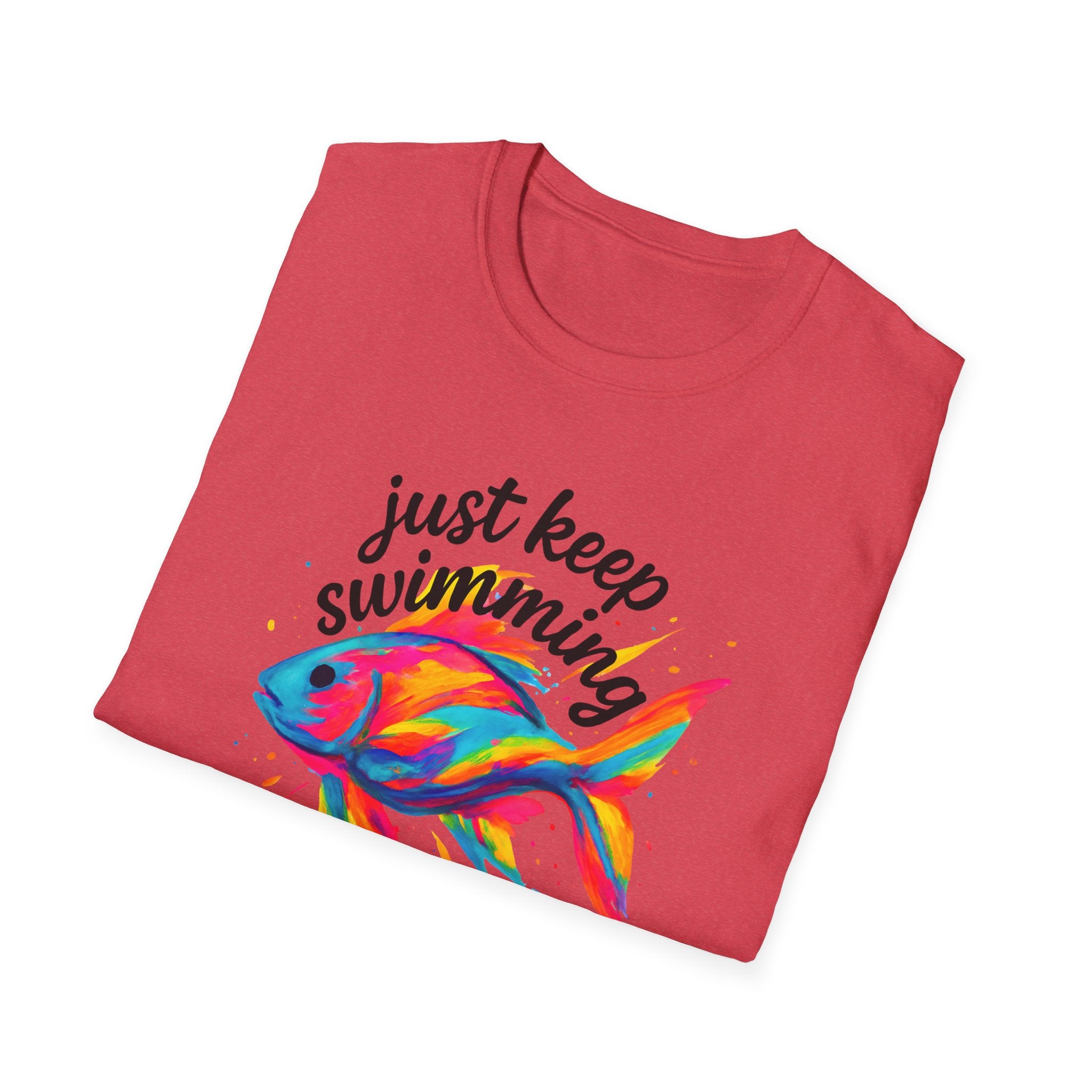 Just Keep Swimming Fish T-Shirt — Colorful Motivational Ocean Tee