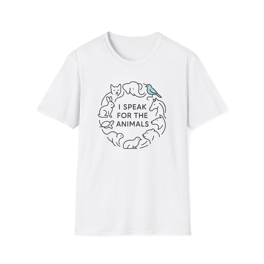 I Speak For The Animals T-Shirt — Animal Lover Tee with Cat, Dog & Bird Line Art