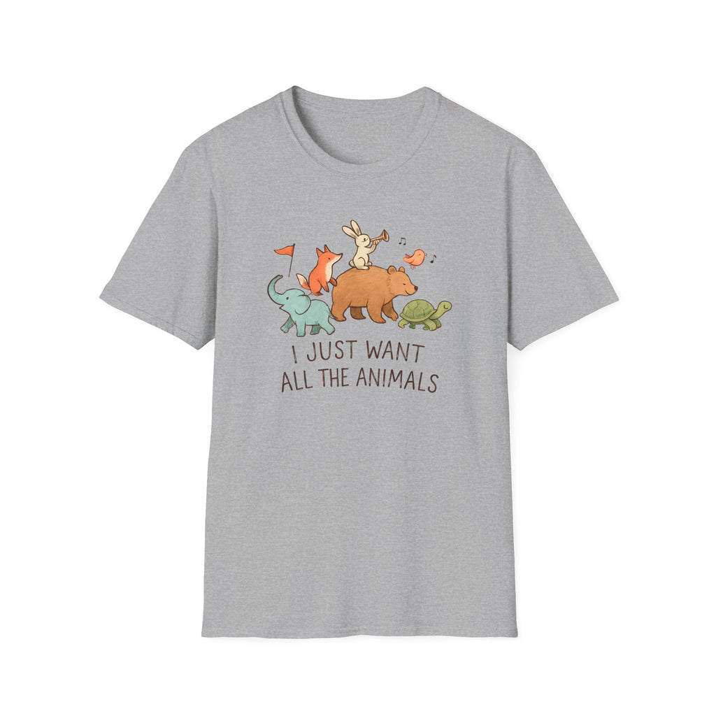 I Just Want All The Animals T-Shirt — Cute Animal Stack Tee for Animal Lovers