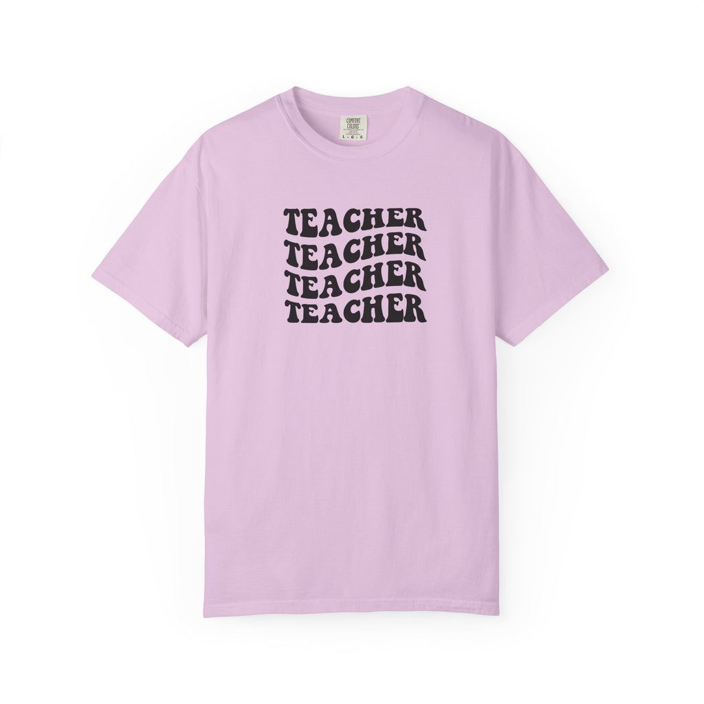 Teacher Repeat Graphic T-Shirt — Retro Stacked "Teacher" Tee
