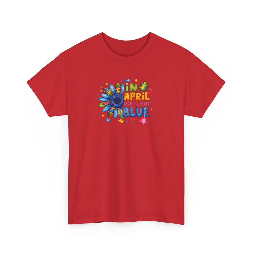 "In April We Wear Blue" Autism Awareness Floral Tee