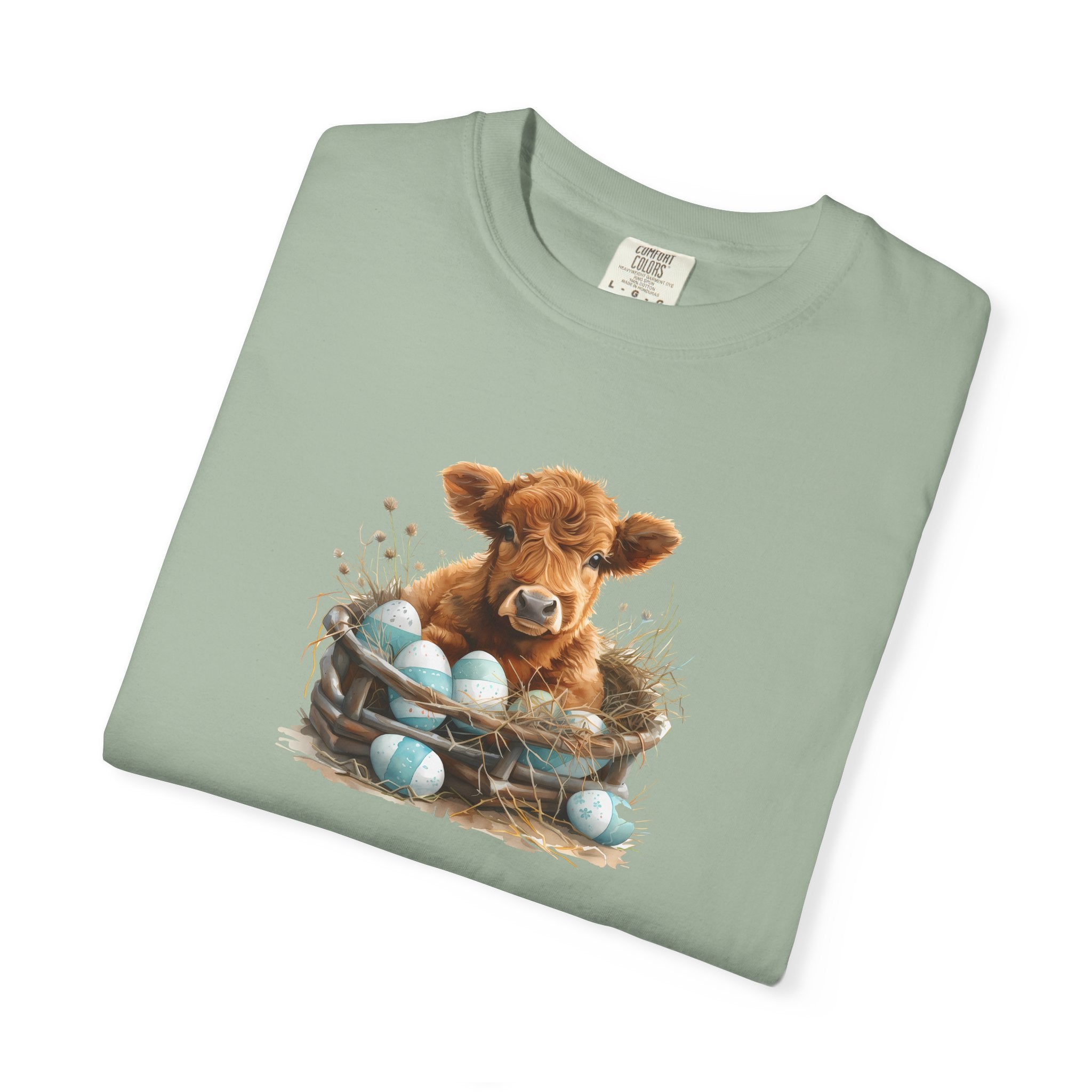 Easter Highland Cow Calf in Basket T-Shirt