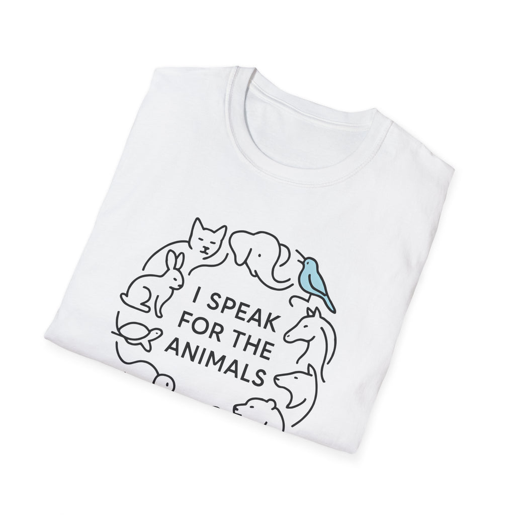I Speak For The Animals T-Shirt — Animal Lover Tee with Cat, Dog & Bird Line Art