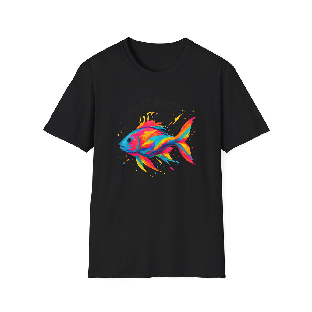 Just Keep Swimming Fish T-Shirt — Colorful Motivational Ocean Tee
